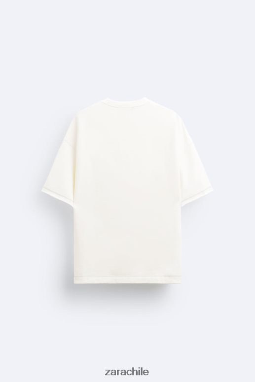 ropa cl Zara hombres sudadera con parche de papel ostra blanca JJ06N41069