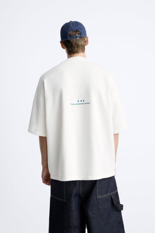 ropa cl Zara hombres sudadera con texto bordado ostra blanca JJ06N41072