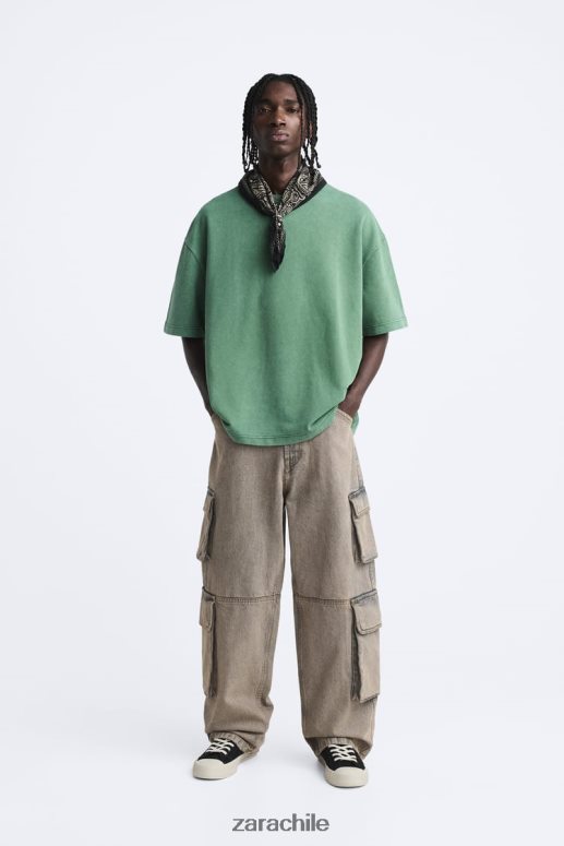 ropa cl Zara hombres sudadera con texto en contraste verde JJ06N41057