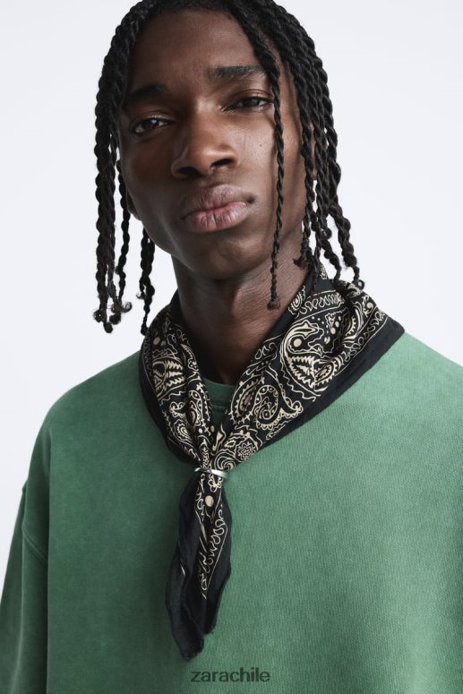 ropa cl Zara hombres sudadera con texto en contraste verde JJ06N41057