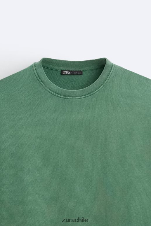 ropa cl Zara hombres sudadera con texto en contraste verde JJ06N41057