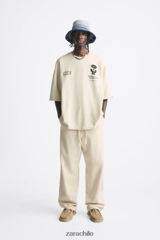 ropa cl Zara hombres sudadera con texto estampado crudo JJ06N41074