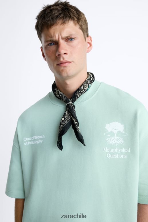 ropa cl Zara hombres sudadera con texto estampado gris JJ06N41071