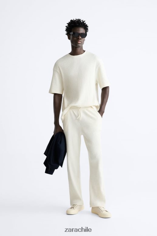 ropa cl Zara hombres sudadera de canalé ostra blanca JJ06N41063