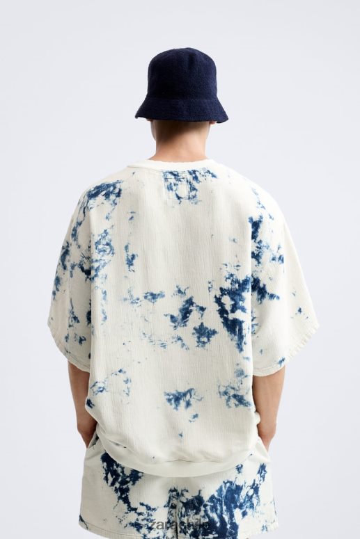 ropa cl Zara hombres sudadera de mezclilla con efecto tie-dye ostra blanca JJ06N41067