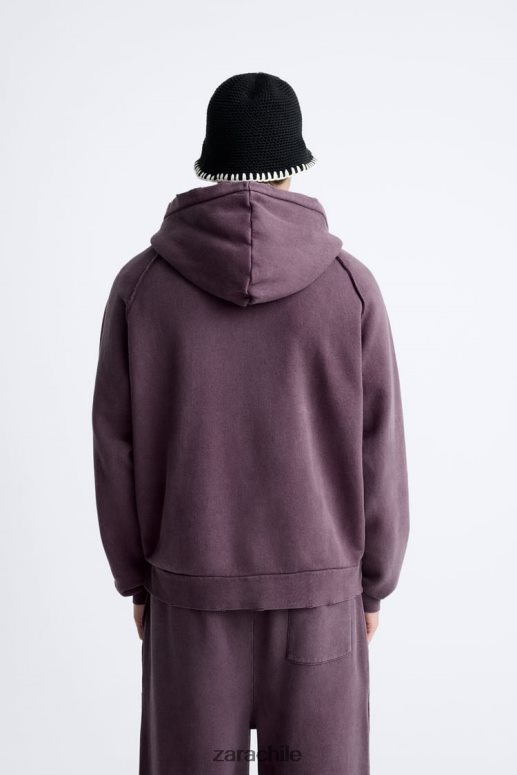 ropa cl Zara hombres sudadera lavada con rotos granate JJ06N41055