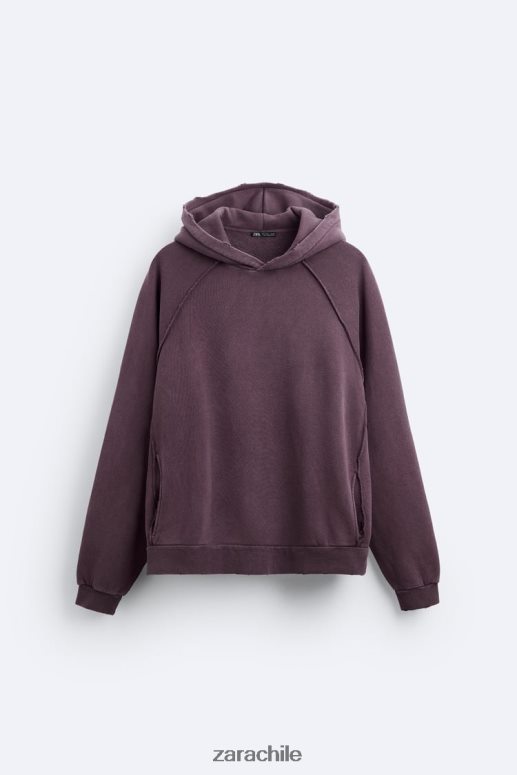 ropa cl Zara hombres sudadera lavada con rotos granate JJ06N41055