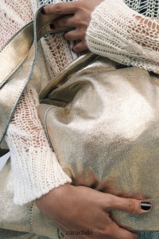 accesorios cl Zara mujer bolso shopper de tela metalizada dorado JJ06N4940