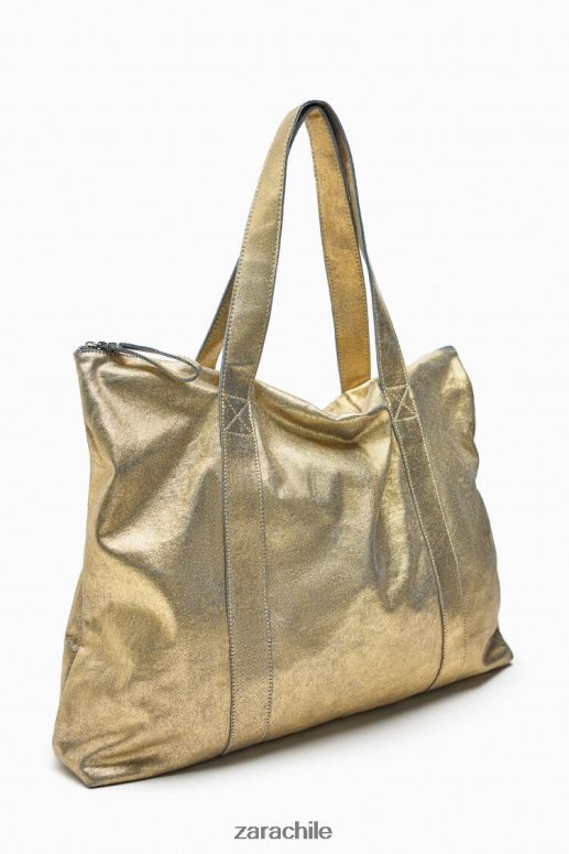 accesorios cl Zara mujer bolso shopper de tela metalizada dorado JJ06N4940