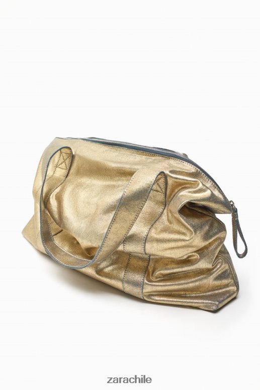 accesorios cl Zara mujer bolso shopper de tela metalizada dorado JJ06N4940