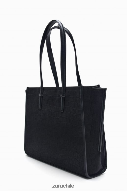accesorios cl Zara mujer bolso tote con motivo de cocodrilo negro JJ06N4749