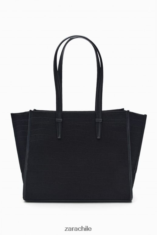 accesorios cl Zara mujer bolso tote con motivo de cocodrilo negro JJ06N4749