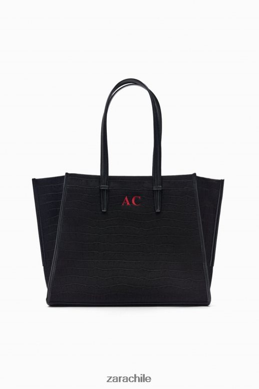 accesorios cl Zara mujer bolso tote con motivo de cocodrilo negro JJ06N4749