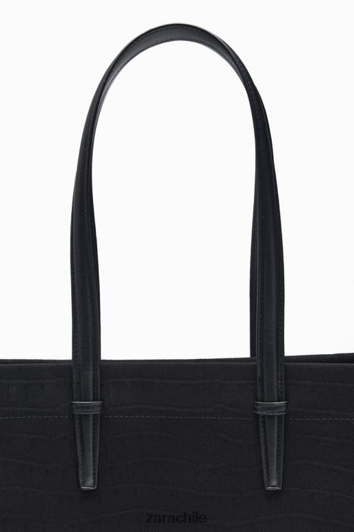 accesorios cl Zara mujer bolso tote con motivo de cocodrilo negro JJ06N4749
