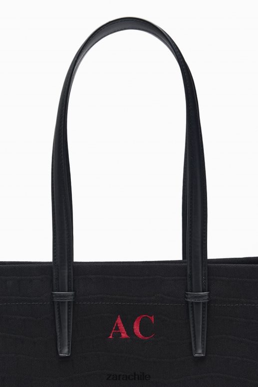 accesorios cl Zara mujer bolso tote con motivo de cocodrilo negro JJ06N4749