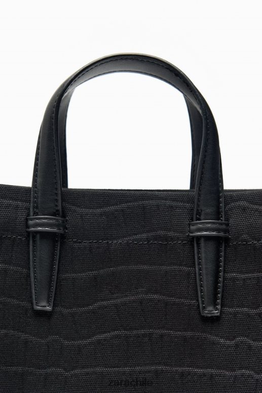 accesorios cl Zara mujer bolso tote mini con efecto cocodrilo negro JJ06N4750
