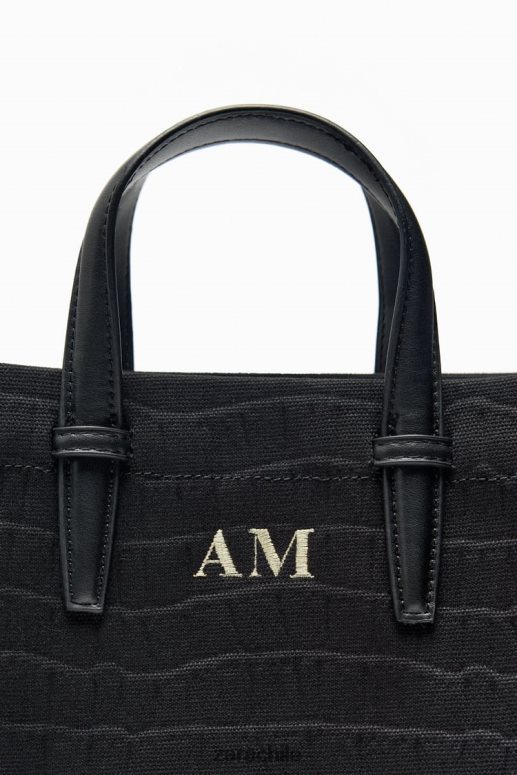 accesorios cl Zara mujer bolso tote mini con efecto cocodrilo negro JJ06N4750
