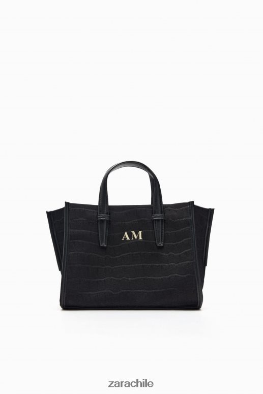 accesorios cl Zara mujer bolso tote mini con efecto cocodrilo negro JJ06N4750