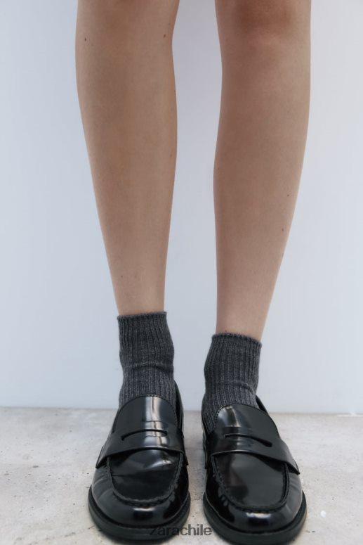 accesorios cl Zara mujer calcetines tobilleros de canalé gris antracita JJ06N4759