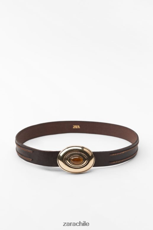 accesorios cl Zara mujer cinturón de cuero con hebilla adornada con piedras marrón JJ06N4757