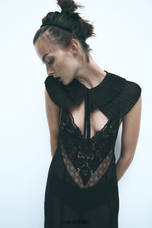 accesorios cl Zara mujer cuello doble plisado negro JJ06N4758