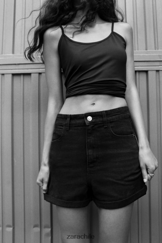 ropa cl Zara mujer 1975 shorts mom de mezclilla con talle alto negro JJ06N4545