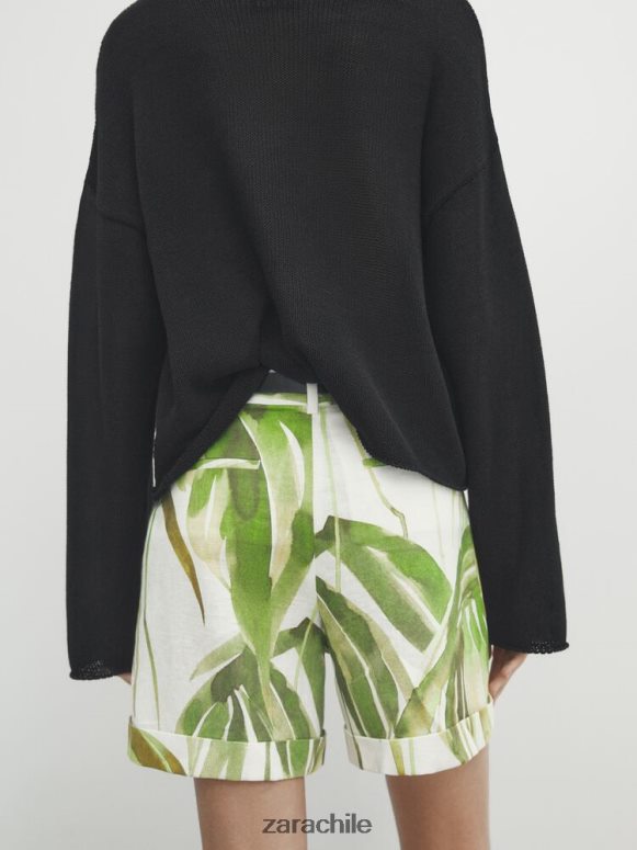 ropa cl Zara mujer bermudas con pinzas y estampado de palmeras verde JJ06N4854
