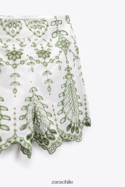 ropa cl Zara mujer pantalones cortos bordados verde/crudo JJ06N4576