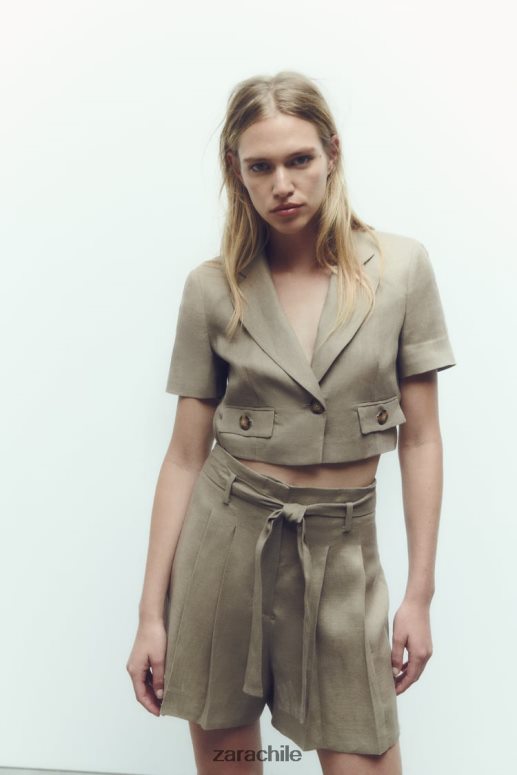 ropa cl Zara mujer pantalones cortos de lino atados beige JJ06N4616