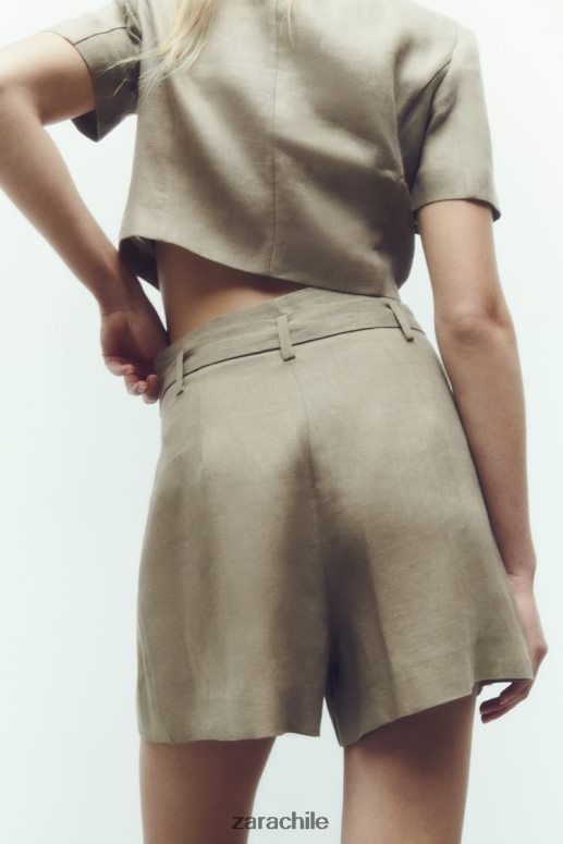 ropa cl Zara mujer pantalones cortos de lino atados beige JJ06N4616