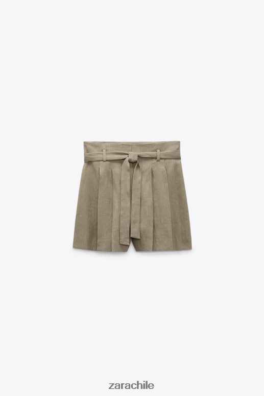 ropa cl Zara mujer pantalones cortos de lino atados beige JJ06N4616