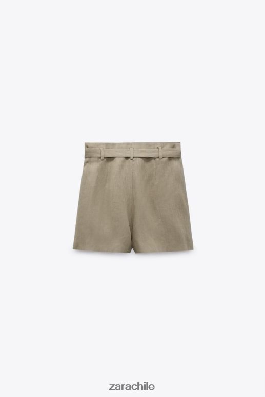 ropa cl Zara mujer pantalones cortos de lino atados beige JJ06N4616