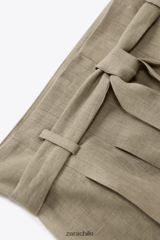 ropa cl Zara mujer pantalones cortos de lino atados beige JJ06N4616