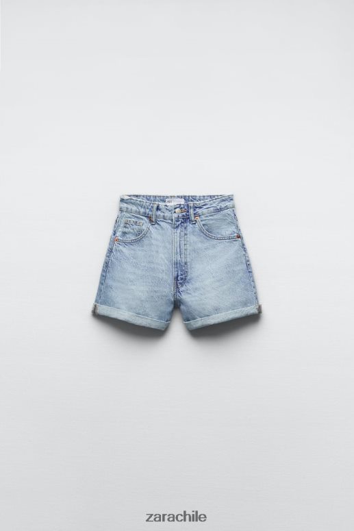 ropa cl Zara mujer pantalones cortos de mezclilla con corte mom y talle alto trf azul JJ06N4546