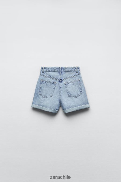 ropa cl Zara mujer pantalones cortos de mezclilla con corte mom y talle alto trf azul JJ06N4546