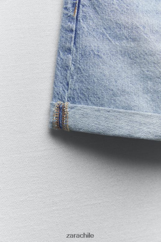 ropa cl Zara mujer pantalones cortos de mezclilla con corte mom y talle alto trf azul JJ06N4546