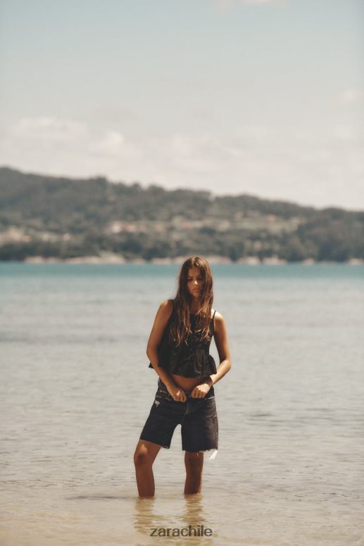 ropa cl Zara mujer pantalones cortos de mezclilla holgados trf gris antracita JJ06N4558