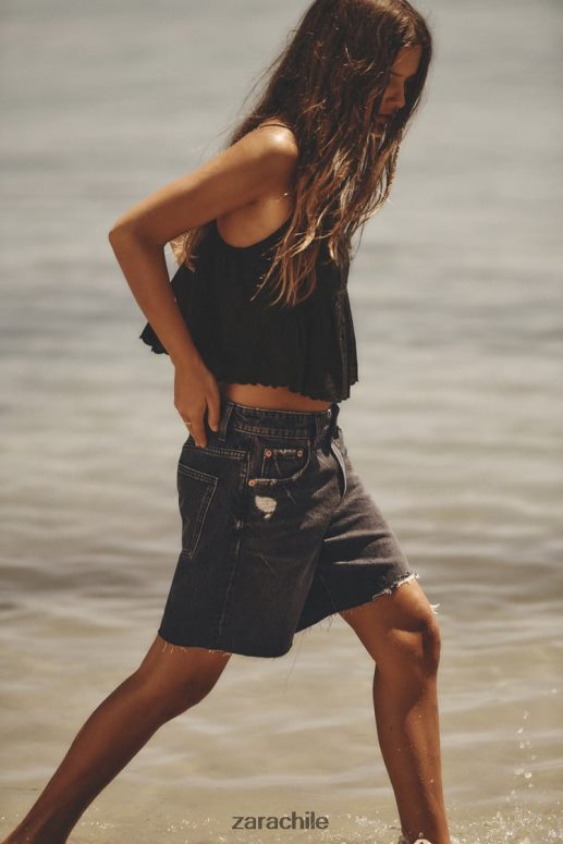 ropa cl Zara mujer pantalones cortos de mezclilla holgados trf gris antracita JJ06N4558