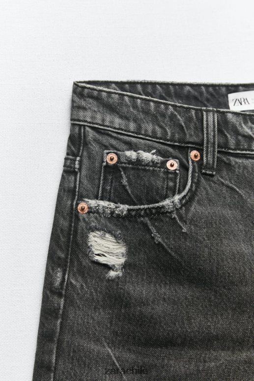 ropa cl Zara mujer pantalones cortos de mezclilla holgados trf gris antracita JJ06N4558