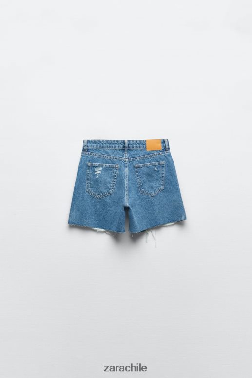 ropa cl Zara mujer pantalones cortos de mezclilla rasgados z1975 azul medio JJ06N4555