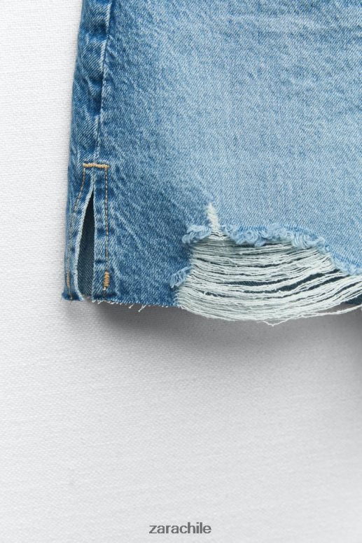 ropa cl Zara mujer pantalones cortos de mezclilla rasgados z1975 azul medio JJ06N4555