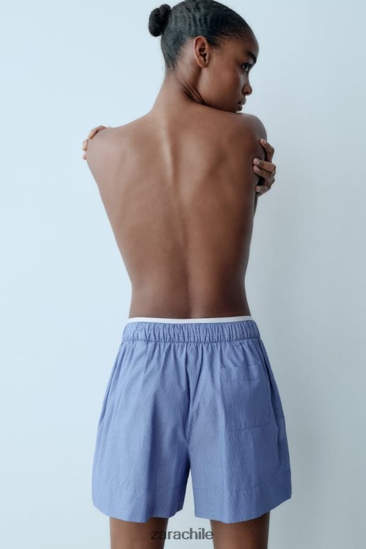 ropa cl Zara mujer pantalones cortos de popelina a rayas azul JJ06N4600