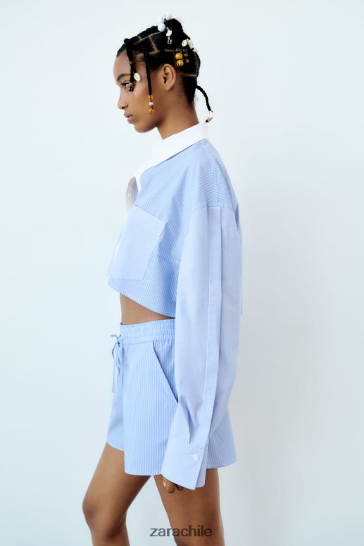 ropa cl Zara mujer pantalones cortos de popelina a rayas azul blanco JJ06N4590