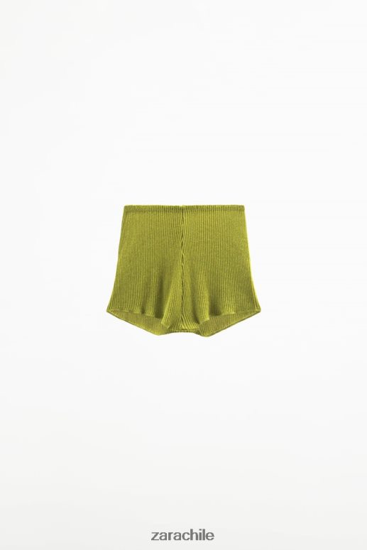 ropa cl Zara mujer pantalones cortos de punto brillante verde JJ06N4628