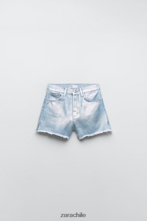 ropa cl Zara mujer pantalones cortos trf metalizados de talle alto azul claro JJ06N4594