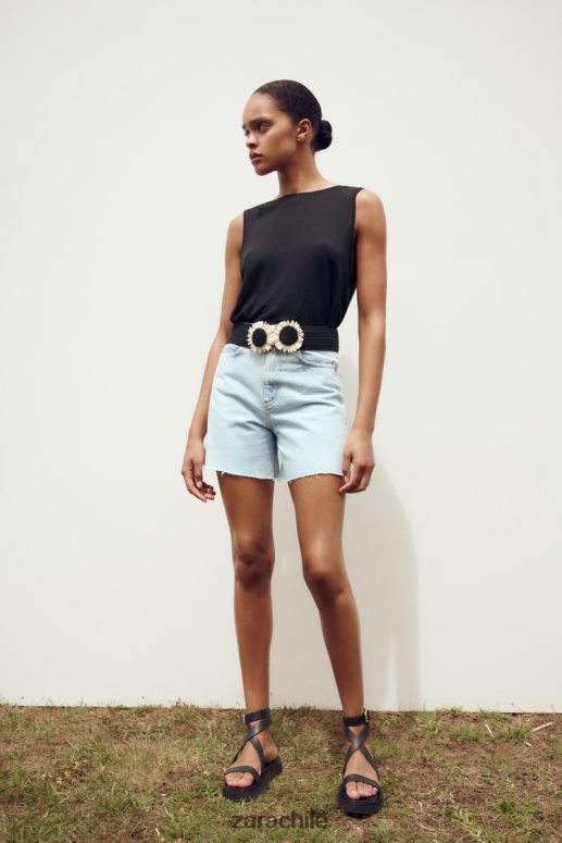 ropa cl Zara mujer pantalones cortos z1975 de talle alto azul claro JJ06N4611