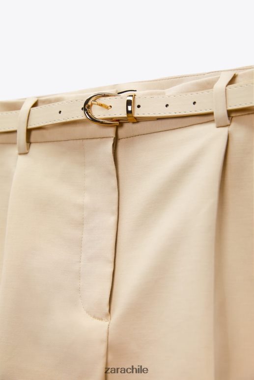 ropa cl Zara mujer shorts con cinturón de doble faz marrón topo JJ06N4532