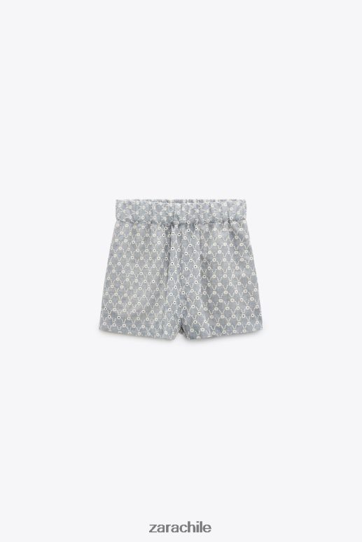 ropa cl Zara mujer shorts con ojales bordados crudo/azul JJ06N4613
