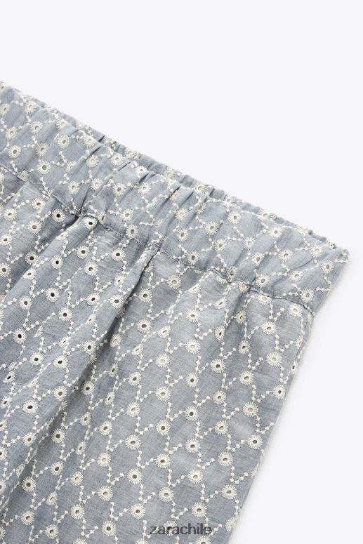 ropa cl Zara mujer shorts con ojales bordados crudo/azul JJ06N4613