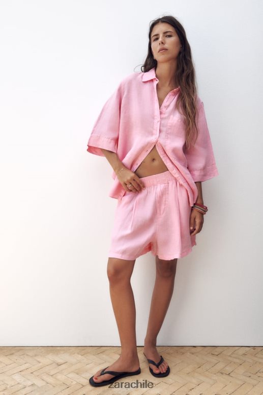 ropa cl Zara mujer shorts de lino con trabillas chicle JJ06N4607